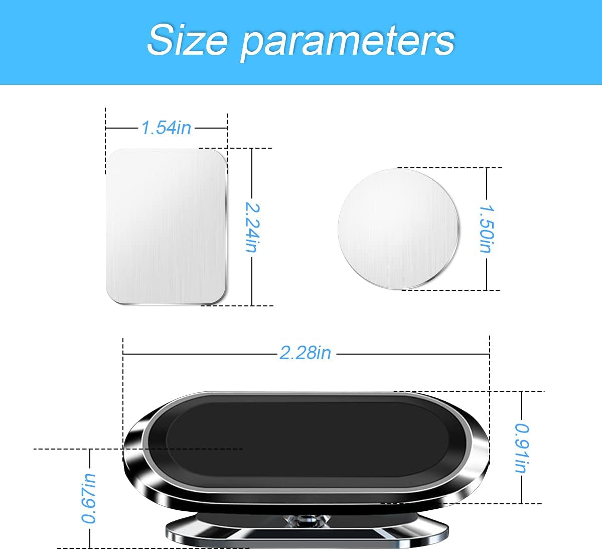 Magnetic Phone Mount for Car, Flat Phone Magenet Universal for Cars, Upgraded Phone Holder for Car Dashboard, Wall, Compatible with Cell Phone, Mini Tablets, and More (Black)