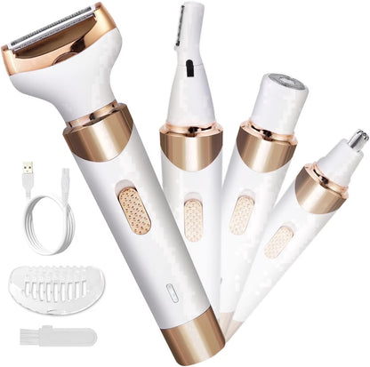 4 in 1 Electric Razors for Women, Shaver for Women, Trimmer for Women, Lady Electric Bikini Shaver for Women Pubic Hair,Portable Rechargeable Women Face Shavers for Face, Underarm and Legs